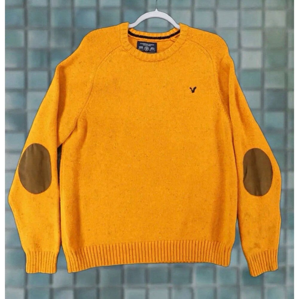 American Eagle Outfitters Men's Orange Cotton Knit Crewneck Pullover Sweater M
